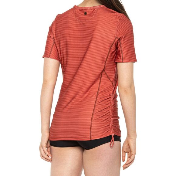 New Womens S Catarina Swim Surf Top Sun UPF 50 Prana Brown Orange Stripe Beach - Picture 7 of 8